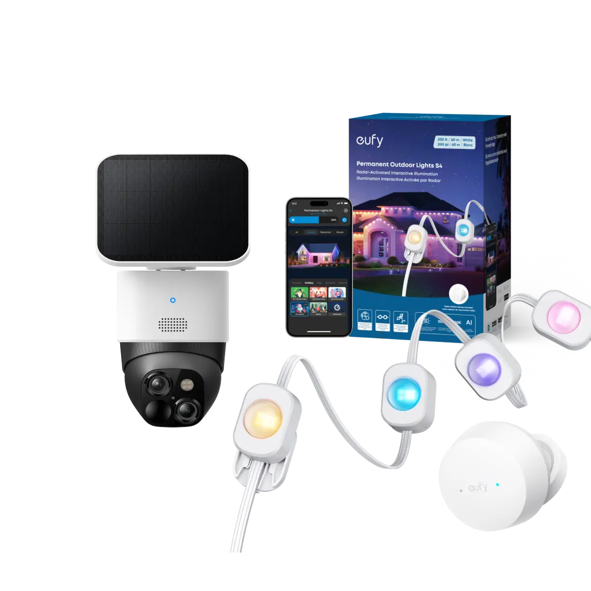 eufy SoloCam S340 + eufy Permanent Outdoor Lights S4 (200ft with 144 LEDs)